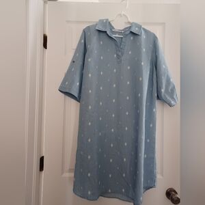 Given Kale Womens Size 1x Blue Chambrey Diamond Patterned Women's Shirt Dress